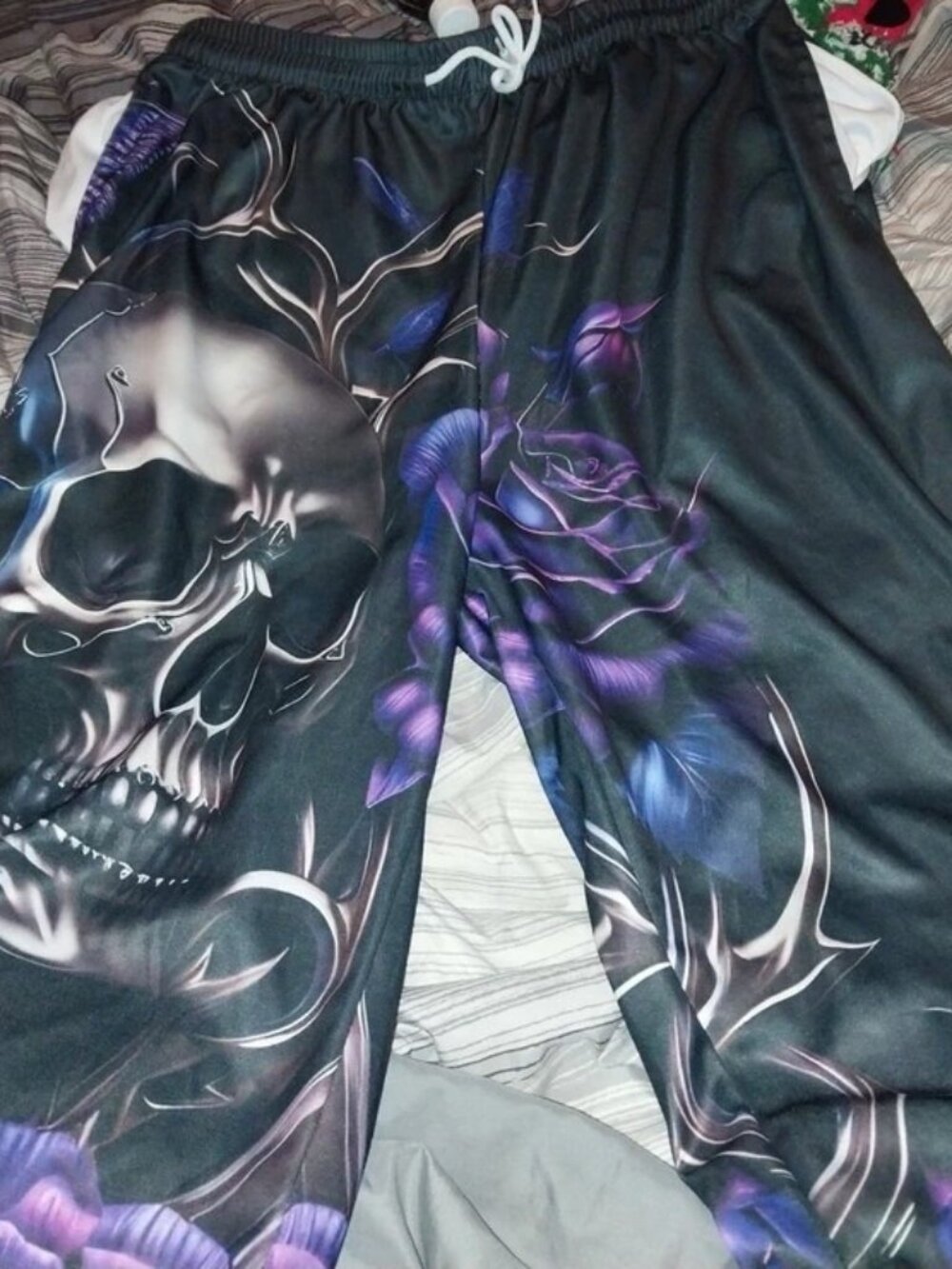 Skull Jogging/Lounge Pants US2XL Black/Purple/Blue Satiny Feel, Affordable